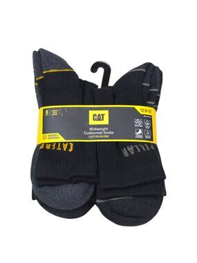 CAT Midweight Cushioned Cotton Blend Crew Socks 8-Pack Shoe Size 8-12 Black Gray